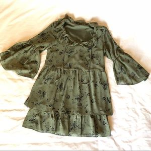 Kensie Green Floral Ruffle Layer Dress